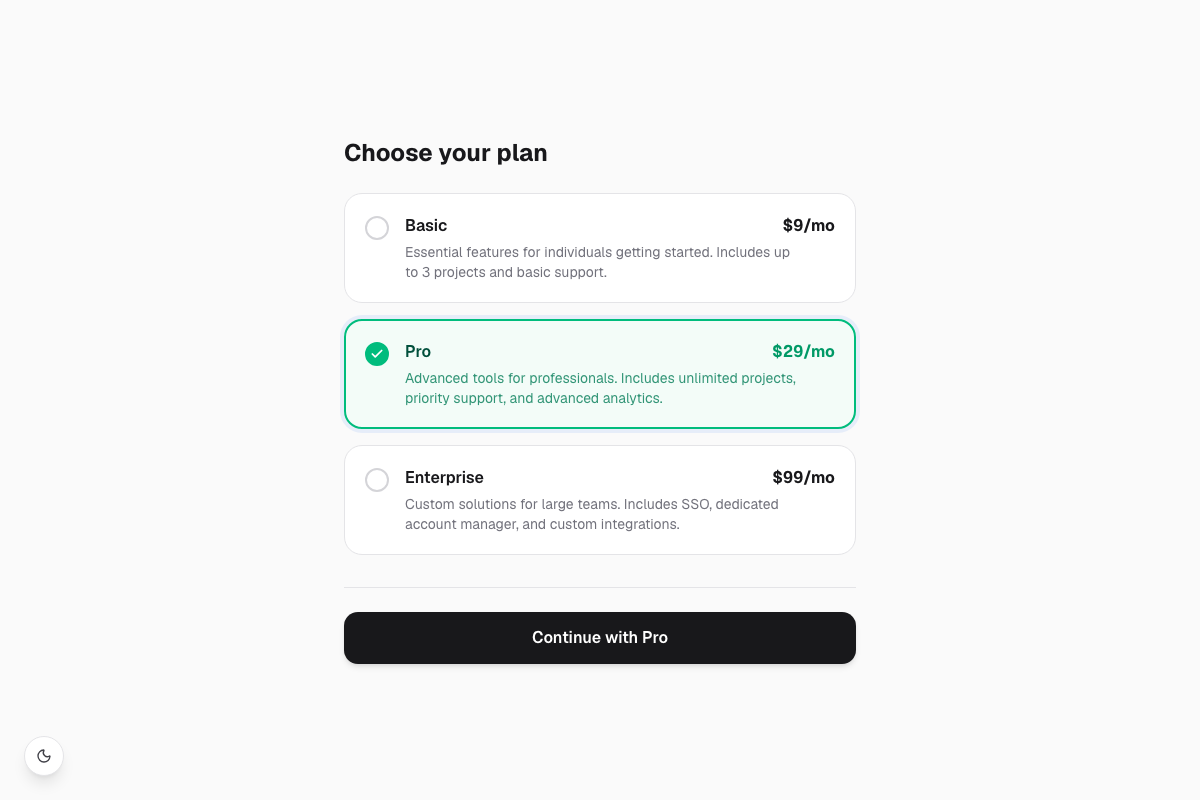 Animated Option Cards