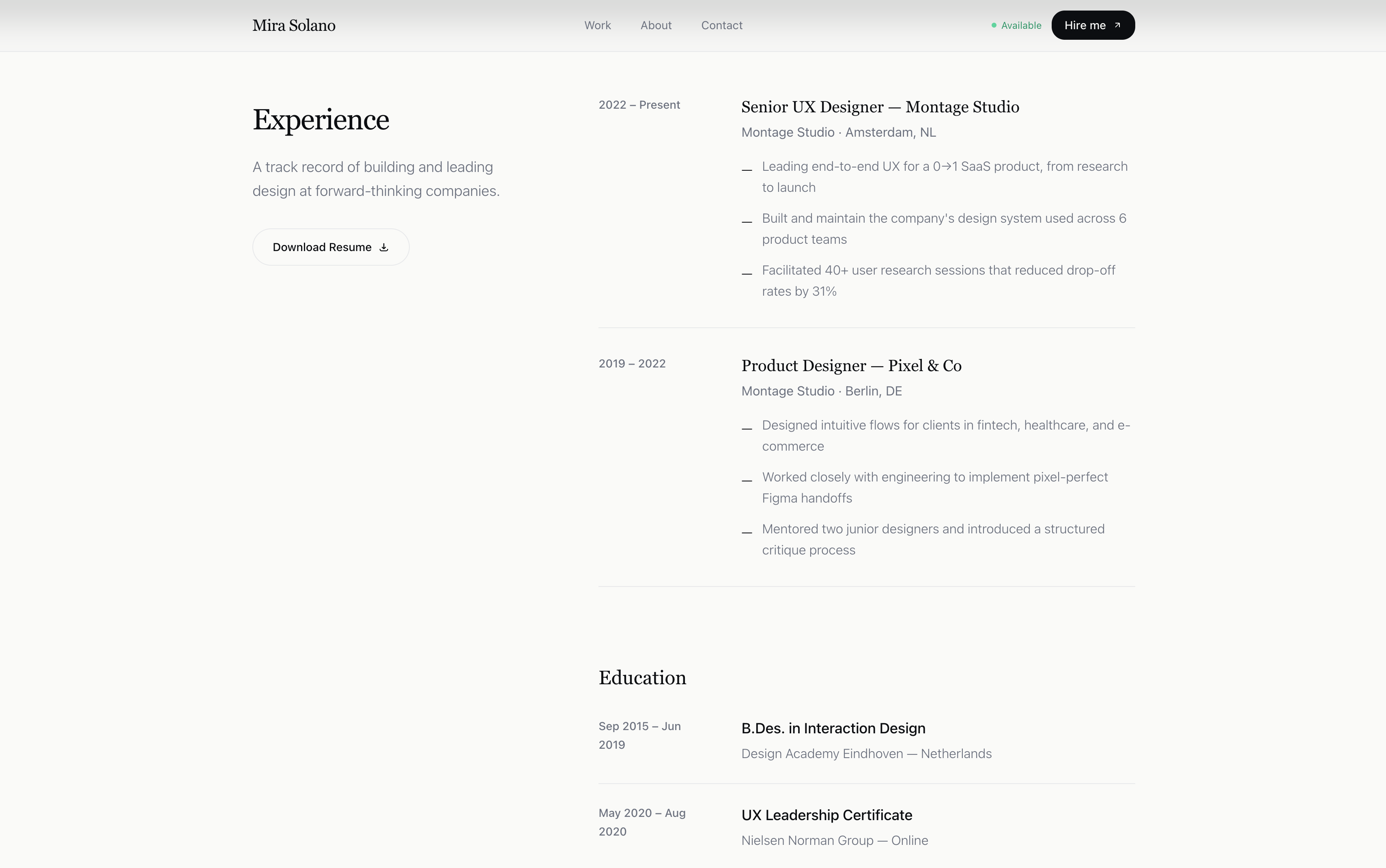 LinkedIn Style Developer Portfolio Preview 3