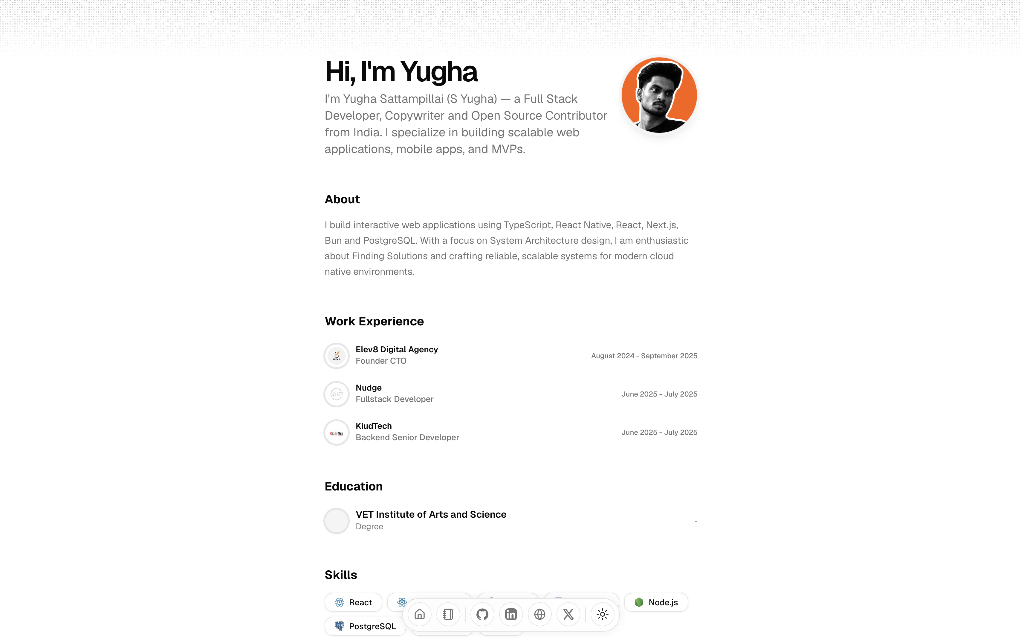 Yugha - Minimalist Developer Portfolio